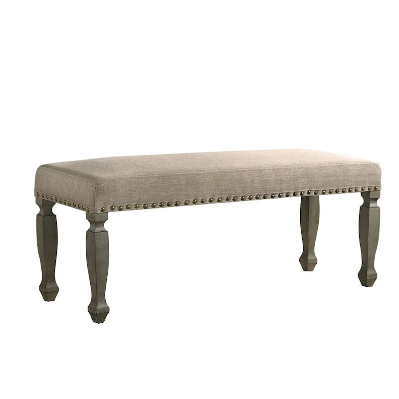 Banc rembourré avec clous décoratifs et cadre en bois
