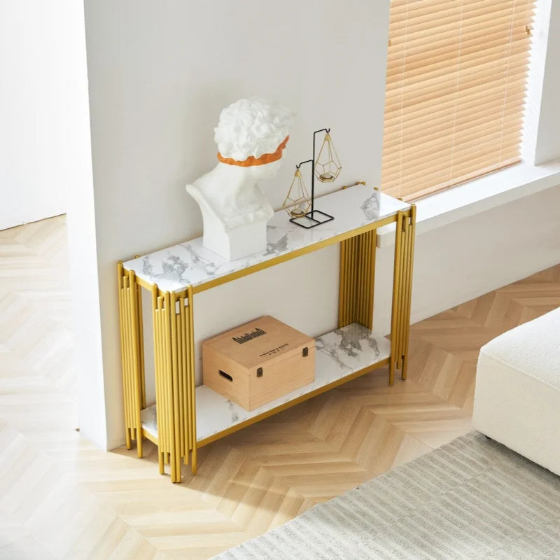 Console en faux marbre à 2 niveaux, table de canapé de salon, console étroite moderne pour entrée, table d'entrée de couloir