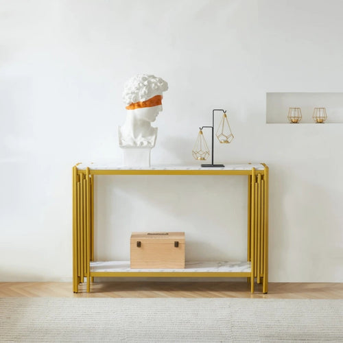 Console en faux marbre à 2 niveaux, table de canapé de salon, console étroite moderne pour entrée, table d'entrée de couloir
