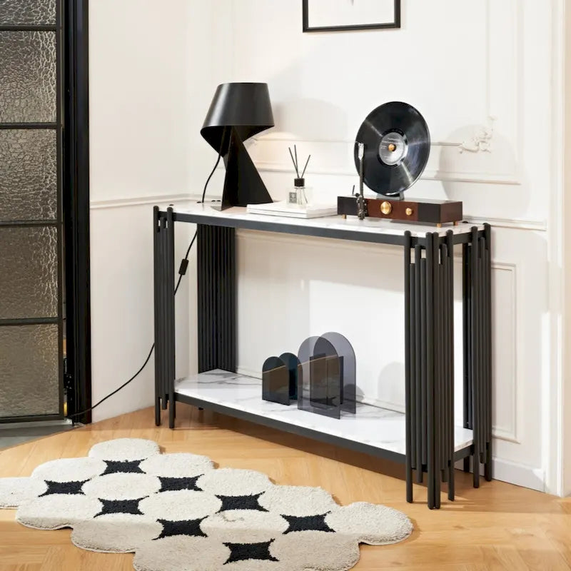 Console en faux marbre à 2 niveaux, table de canapé de salon, console étroite moderne pour entrée, table d'entrée de couloir