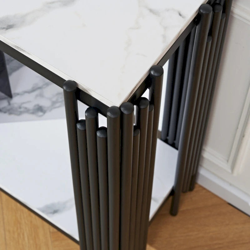 Console en faux marbre à 2 niveaux, table de canapé de salon, console étroite moderne pour entrée, table d'entrée de couloir