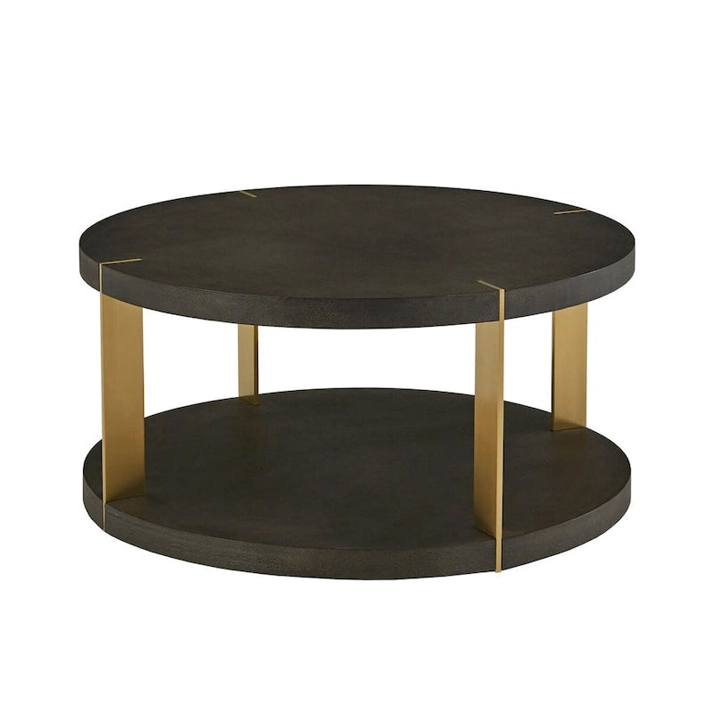 Ensemble de tables basses rondes Vennesla en métal doré et similicuir couleur brun foncé par iNSPIRE Q Bold