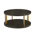 Ensemble de tables basses rondes Vennesla en métal doré et similicuir couleur brun foncé par iNSPIRE Q Bold