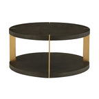 Ensemble de tables basses rondes Vennesla en métal doré et similicuir couleur brun foncé par iNSPIRE Q Bold