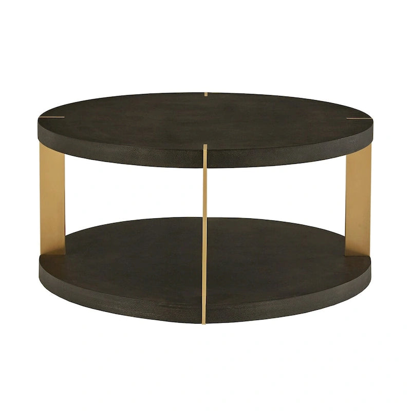 Ensemble de tables basses rondes Vennesla en métal doré et similicuir couleur brun foncé par iNSPIRE Q Bold