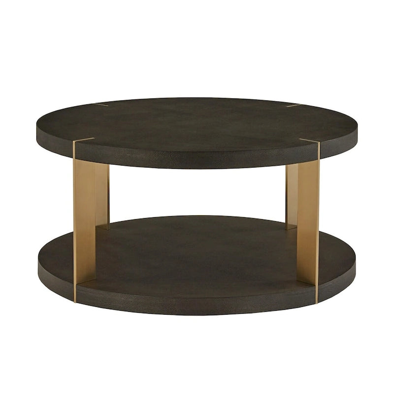 Ensemble de tables basses rondes Vennesla en métal doré et similicuir couleur brun foncé par iNSPIRE Q Bold