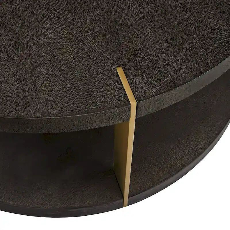 Ensemble de tables basses rondes Vennesla en métal doré et similicuir couleur brun foncé par iNSPIRE Q Bold