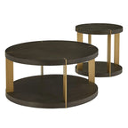 Ensemble de tables basses rondes Vennesla en métal doré et similicuir couleur brun foncé par iNSPIRE Q Bold