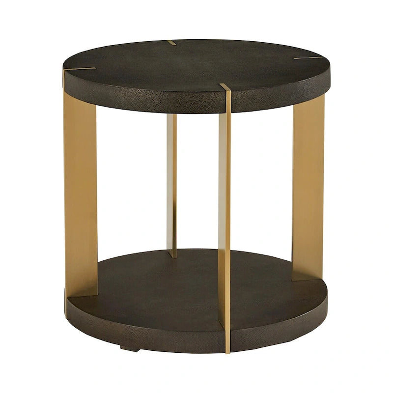 Ensemble de tables basses rondes Vennesla en métal doré et similicuir couleur brun foncé par iNSPIRE Q Bold