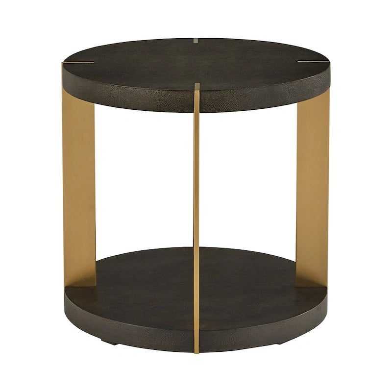 Ensemble de tables basses rondes Vennesla en métal doré et similicuir couleur brun foncé par iNSPIRE Q Bold
