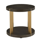 Ensemble de tables basses rondes Vennesla en métal doré et similicuir couleur brun foncé par iNSPIRE Q Bold