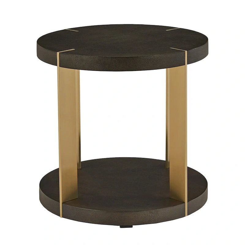 Ensemble de tables basses rondes Vennesla en métal doré et similicuir couleur brun foncé par iNSPIRE Q Bold