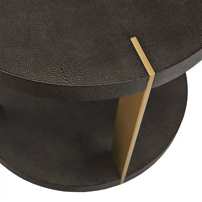 Ensemble de tables basses rondes Vennesla en métal doré et similicuir couleur brun foncé par iNSPIRE Q Bold