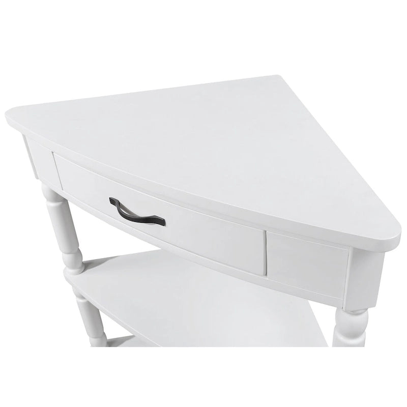 33.8Petite table d'angle triangulaire, table d'appoint en bois pour petits espaces de salon, table d'angle à 3 niveaux avec pieds en bois massif