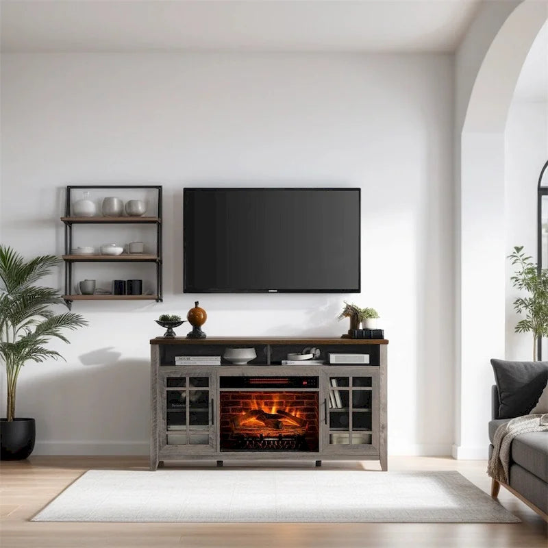Meuble TV avec cheminée électrique inserts chauffants - 55 pouces