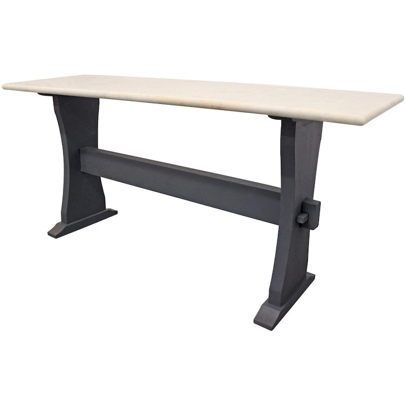 Console de table à tréteaux HomeRoots 70 en marbre véritable ivoire et noir - 70