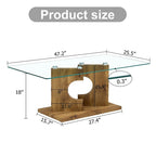 Une table basse rectangulaire moderne avec plateau en verre trempé et pieds en MDF couleur bois. Convient pour le salon.