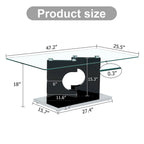 Une table basse rectangulaire moderne avec plateau en verre trempé et pieds en MDF couleur bois. Convient pour le salon.