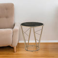 Table d'appoint ronde HomeRoots 24 en verre et métal imitation marbre champagne et noir - 22' X '24' X '22
