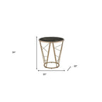 Table d'appoint ronde HomeRoots 24 en verre et métal imitation marbre champagne et noir - 22' X '24' X '22