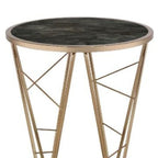 Table d'appoint ronde HomeRoots 24 en verre et métal imitation marbre champagne et noir - 22' X '24' X '22