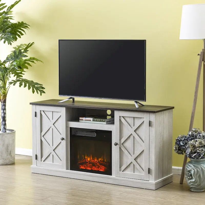 Meuble TV console de 54 po pour téléviseurs jusqu'à 60 po avec cheminée électrique - 54 po de largeur