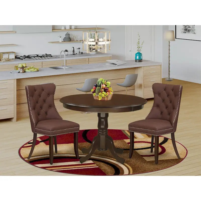East West Furniture – Ensemble de salle à manger avec table ronde et chaises rembourrées, acajou (options de pièces)