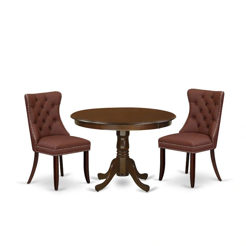 East West Furniture – Ensemble de salle à manger avec table ronde et chaises rembourrées, acajou (options de pièces)