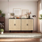 Armoire de rangement décorative en rotin à 4 portes fonctionnelles