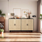 Armoire de rangement décorative en rotin à 4 portes fonctionnelles