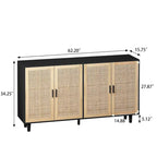 Armoire de rangement décorative en rotin à 4 portes fonctionnelles