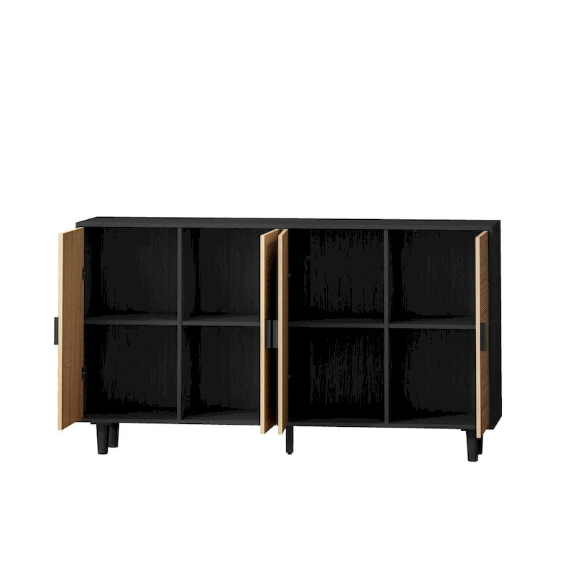 Armoire de rangement décorative en rotin à 4 portes fonctionnelles