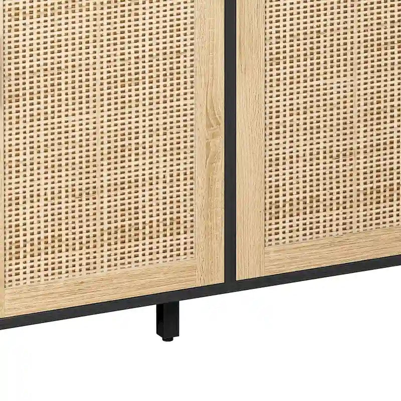 Armoire de rangement décorative en rotin à 4 portes fonctionnelles