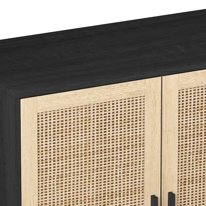 Armoire de rangement décorative en rotin à 4 portes fonctionnelles