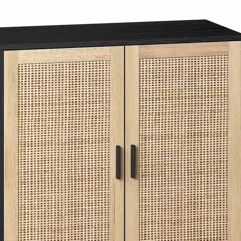 Armoire de rangement décorative en rotin à 4 portes fonctionnelles