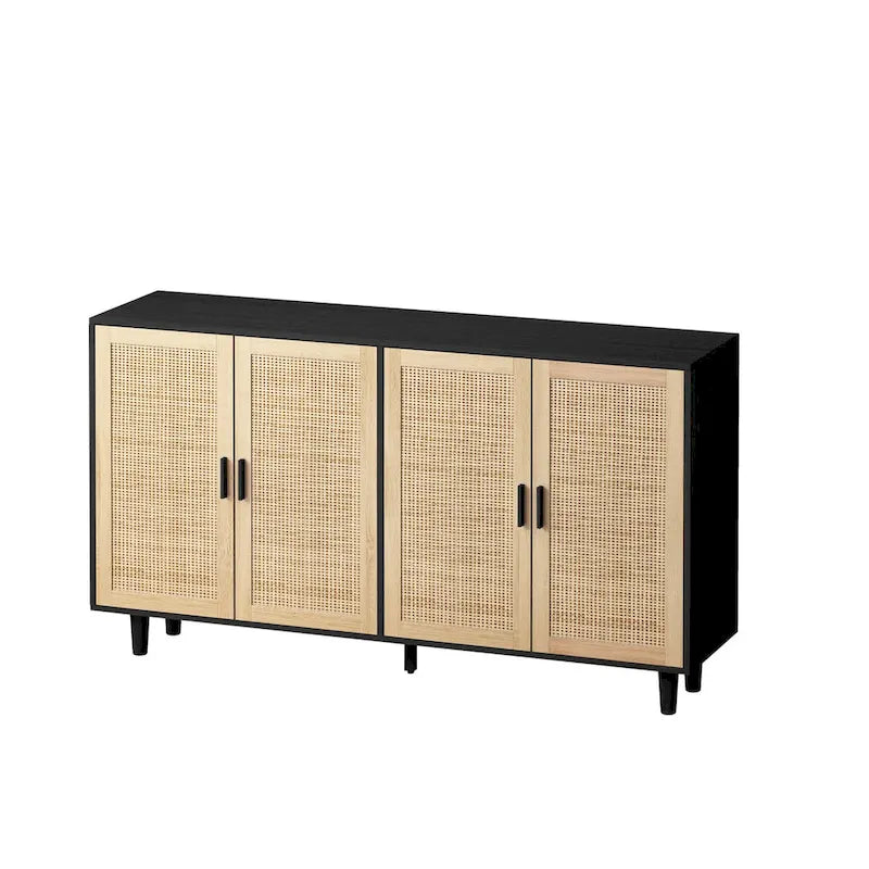 Armoire de rangement décorative en rotin à 4 portes fonctionnelles
