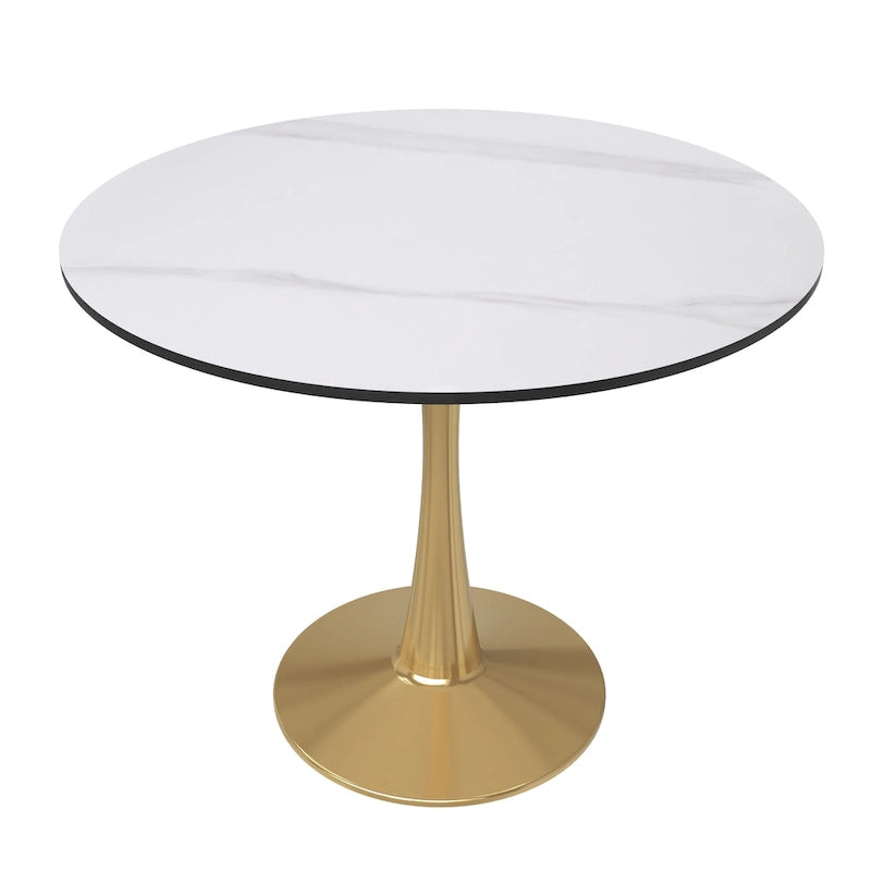LeisureMod Bristol Table à manger ronde 31 po pour 4 avec plateau en bois MDF et base en acier doré pour cuisine et salle à manger