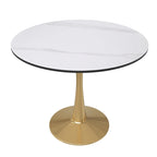 LeisureMod Bristol Table à manger ronde 31 po pour 4 avec plateau en bois MDF et base en acier doré pour cuisine et salle à manger