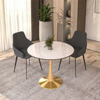 LeisureMod Bristol Table à manger ronde 31 po pour 4 avec plateau en bois MDF et base en acier doré pour cuisine et salle à manger