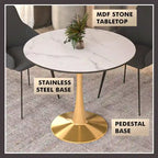 LeisureMod Bristol Table à manger ronde 31 po pour 4 avec plateau en bois MDF et base en acier doré pour cuisine et salle à manger