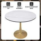 LeisureMod Bristol Table à manger ronde 31 po pour 4 avec plateau en bois MDF et base en acier doré pour cuisine et salle à manger