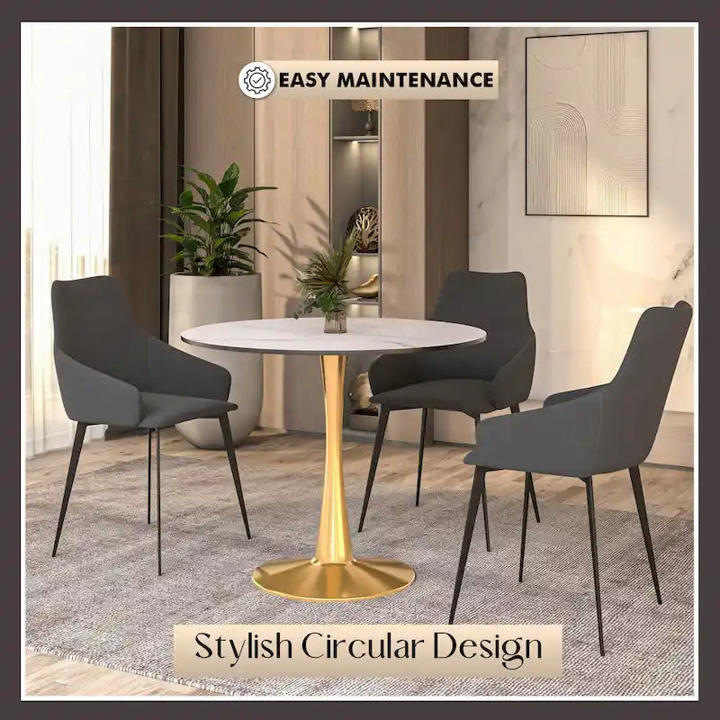LeisureMod Bristol Table à manger ronde 31 po pour 4 avec plateau en bois MDF et base en acier doré pour cuisine et salle à manger