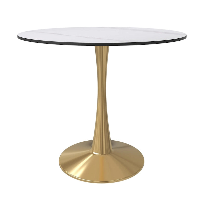LeisureMod Bristol Table à manger ronde 31 po pour 4 avec plateau en bois MDF et base en acier doré pour cuisine et salle à manger