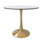 LeisureMod Bristol Table à manger ronde 31 po pour 4 avec plateau en bois MDF et base en acier doré pour cuisine et salle à manger