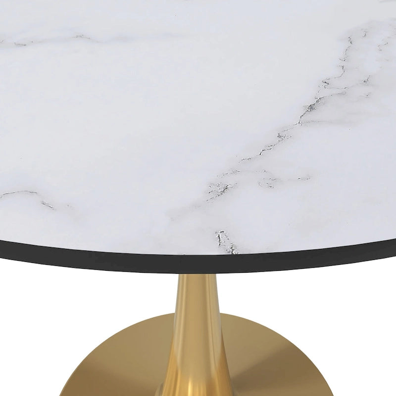 LeisureMod Bristol Table à manger ronde 31 po pour 4 avec plateau en bois MDF et base en acier doré pour cuisine et salle à manger