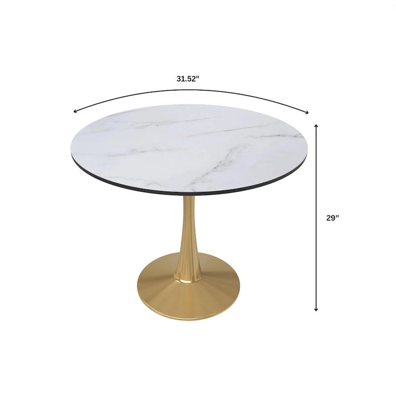 LeisureMod Bristol Table à manger ronde 31 po pour 4 avec plateau en bois MDF et base en acier doré pour cuisine et salle à manger