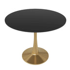 LeisureMod Bristol Table à manger ronde 31 po pour 4 avec plateau en bois MDF et base en acier doré pour cuisine et salle à manger