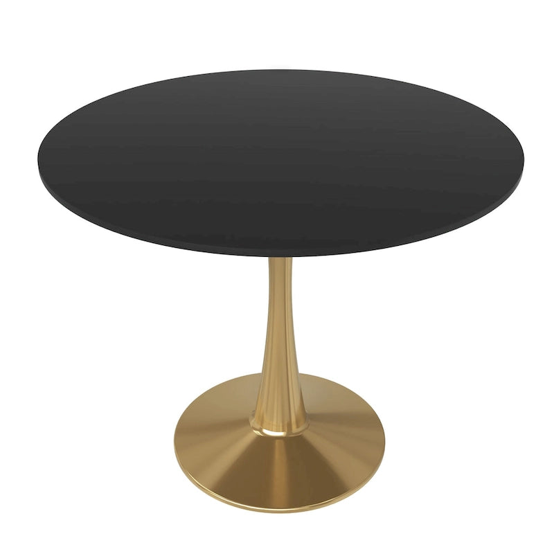 LeisureMod Bristol Table à manger ronde 31 po pour 4 avec plateau en bois MDF et base en acier doré pour cuisine et salle à manger