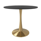 LeisureMod Bristol Table à manger ronde 31 po pour 4 avec plateau en bois MDF et base en acier doré pour cuisine et salle à manger