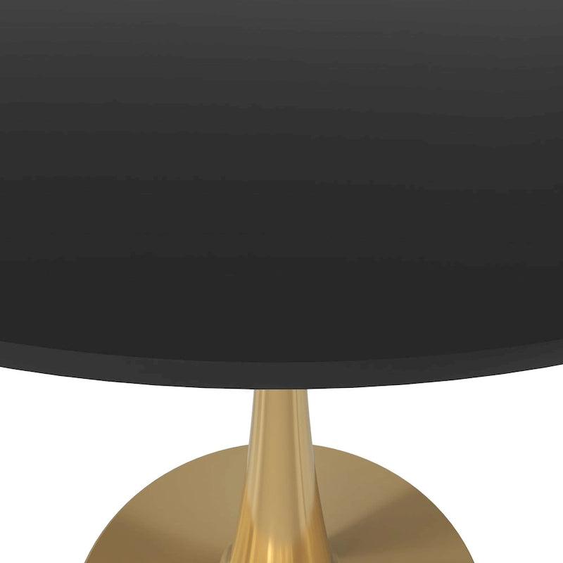 LeisureMod Bristol Table à manger ronde 31 po pour 4 avec plateau en bois MDF et base en acier doré pour cuisine et salle à manger